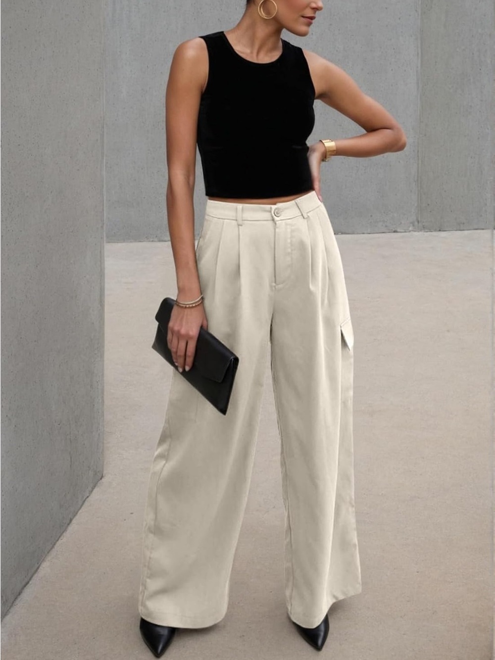 Tailored High-Waist Wide-Leg Pants in Cream